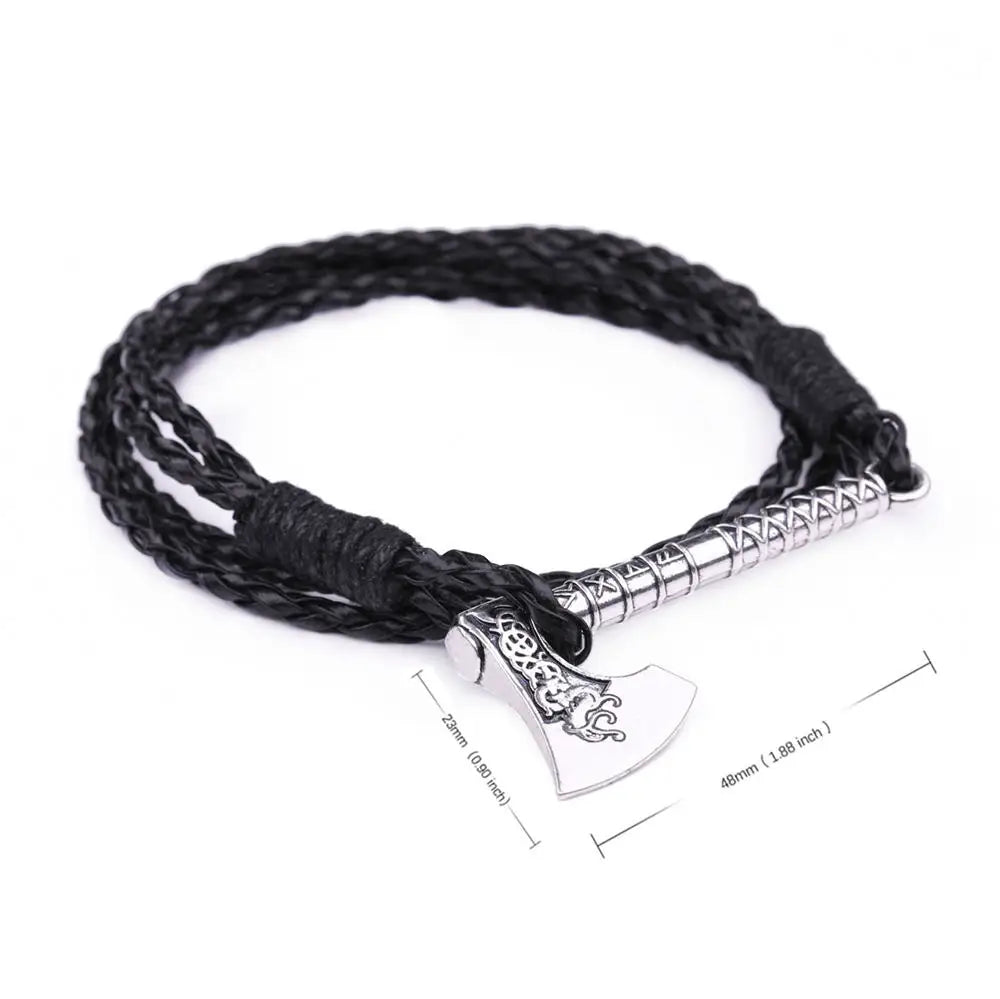 Teamer Mens Bracelet Axe Wrap Viking Bracelet for Men Leather Accessories Silver Color Hatchet Handmade Pirate Bracelet For Male 9