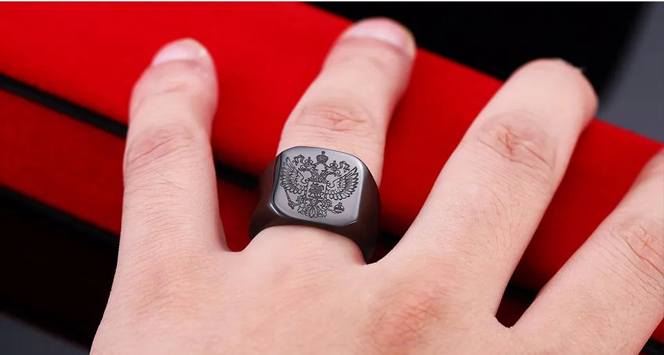 Beier Polished Stainless Steel ring Band Biker Men's ring a coat of arms of the Russian Signet Ring Fashion Jewelry