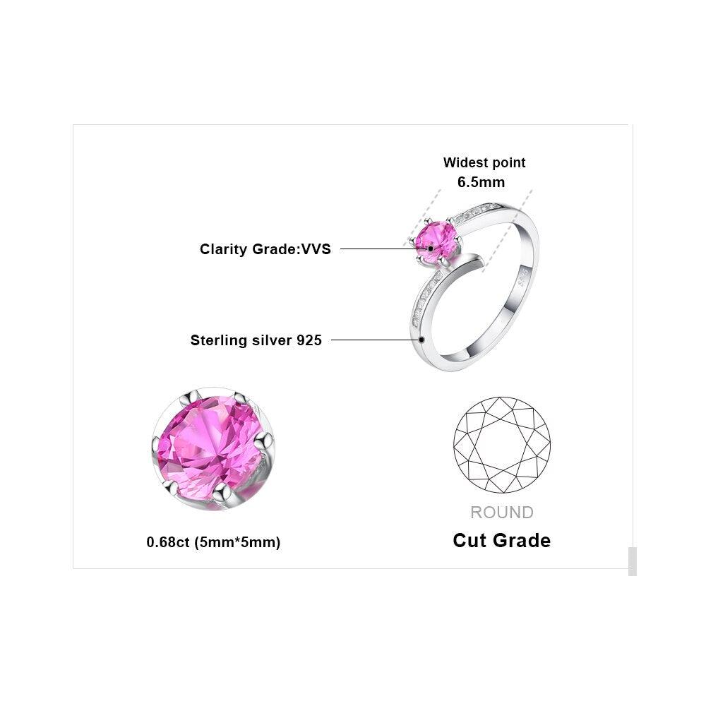 JewelryPalace Created Pink Sapphire 925 Sterling Silver Solitaire Engagement Ring for Woman Wedding Party Jewelry Fashion Gift