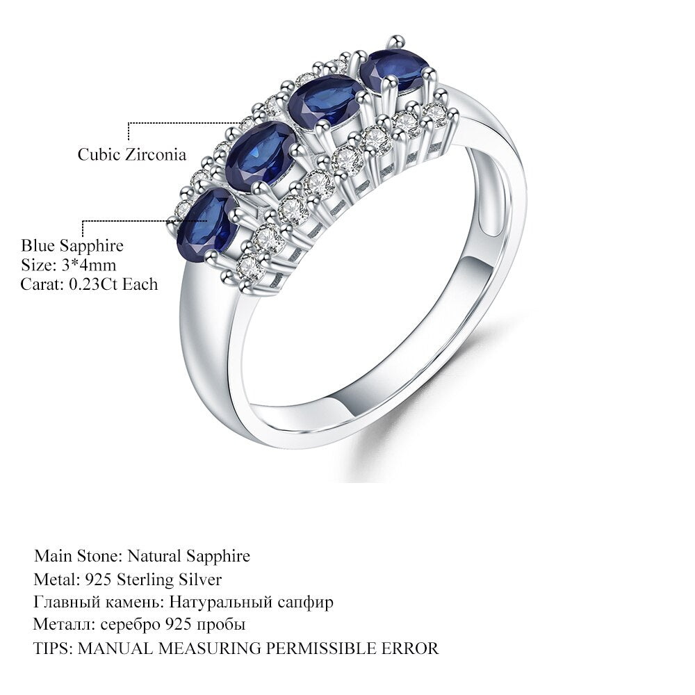 GEM&#39;S BALLET 0.92Ct Natural Blue Sapphire Ring 925 Sterling Silver Wedding Bands Rings For Women Valentine&#39;s Day Fine Jewelry