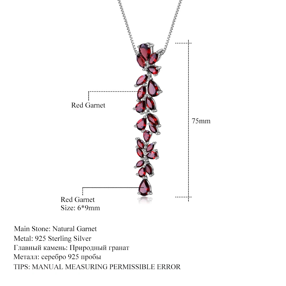 GEM'S BALLET Real 925 Sterling Sliver Romantic Leaves Pendant Necklace 14.65Ct Natural Red Garnet For Women Wedding Fine Jewelry