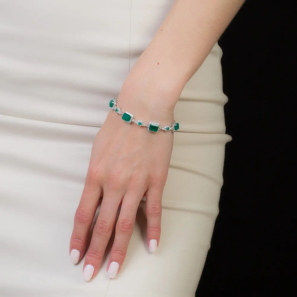 GEM'S BALLET 6x8mm Green Agate Bracelet Genuine 925 sterling silver Natural Gemstone Bracelets&bangles For Women Fine Jewelry