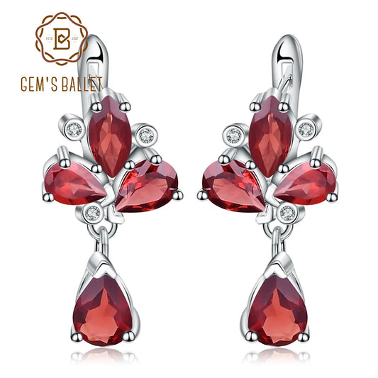 GEM'S BALLET 6.84Ct Natural Red Garnet Flower Earrings 925 Sterling Silver Gemstone Drop Earrings For Women Fine Jewelry Default Title