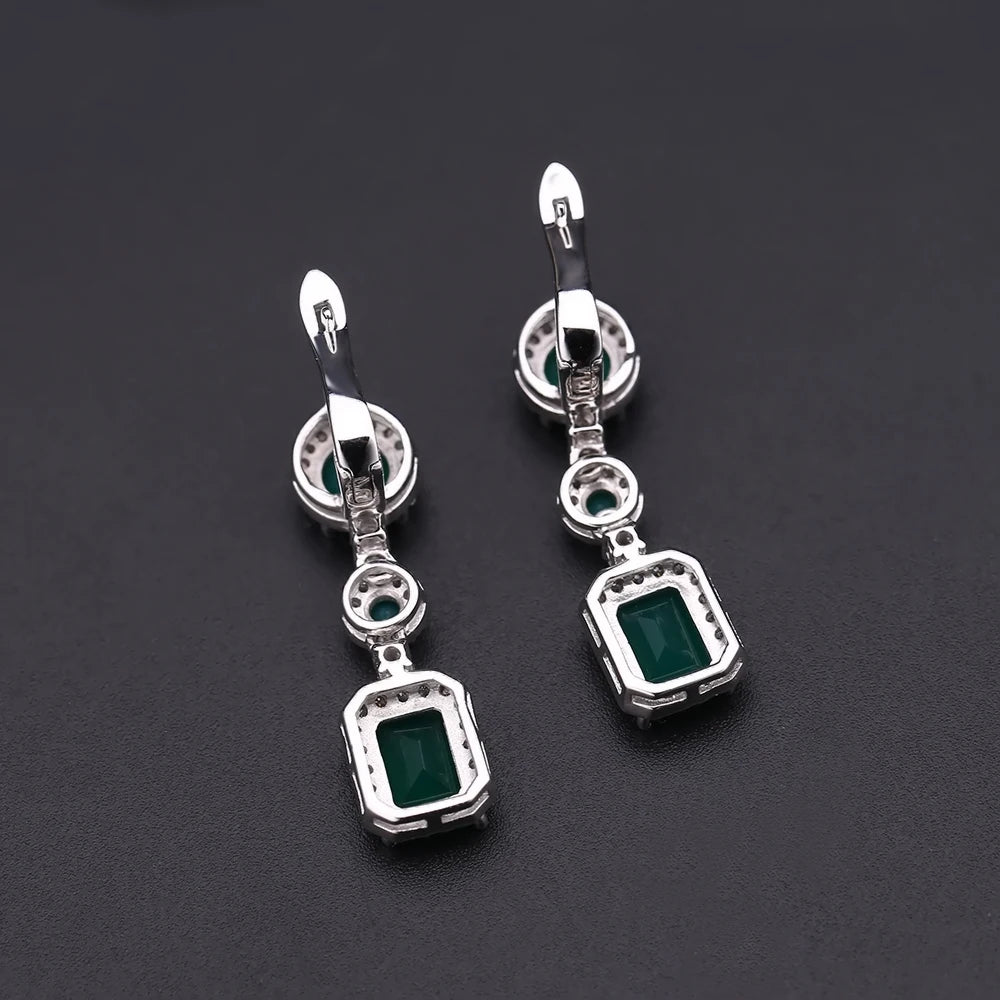 Gem's Ballet 4.96Ct Natural Green Agate Drop Earrings 925 Sterling Silver Vintage Earrings For Women Wedding Fine Jewelry