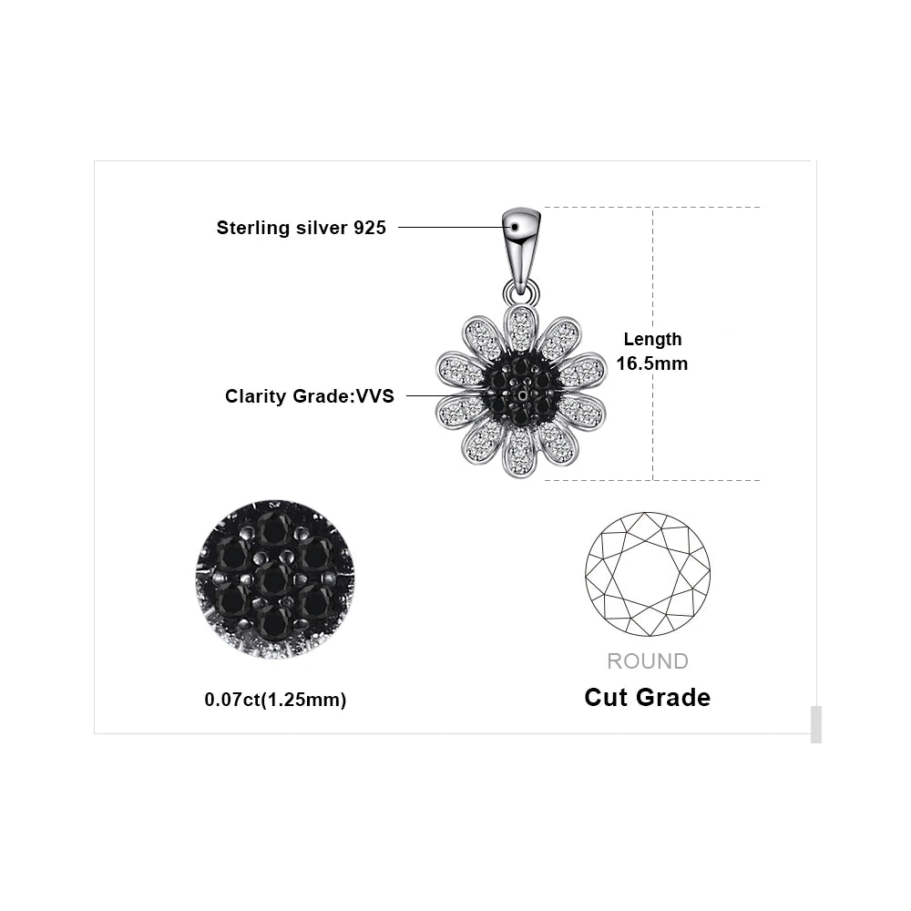 JewelryPalace Flower Natural Black Spinel 925 Sterling Silver Pendant Necklace for Women Fine Jewelry Gemstone Choker No Chain