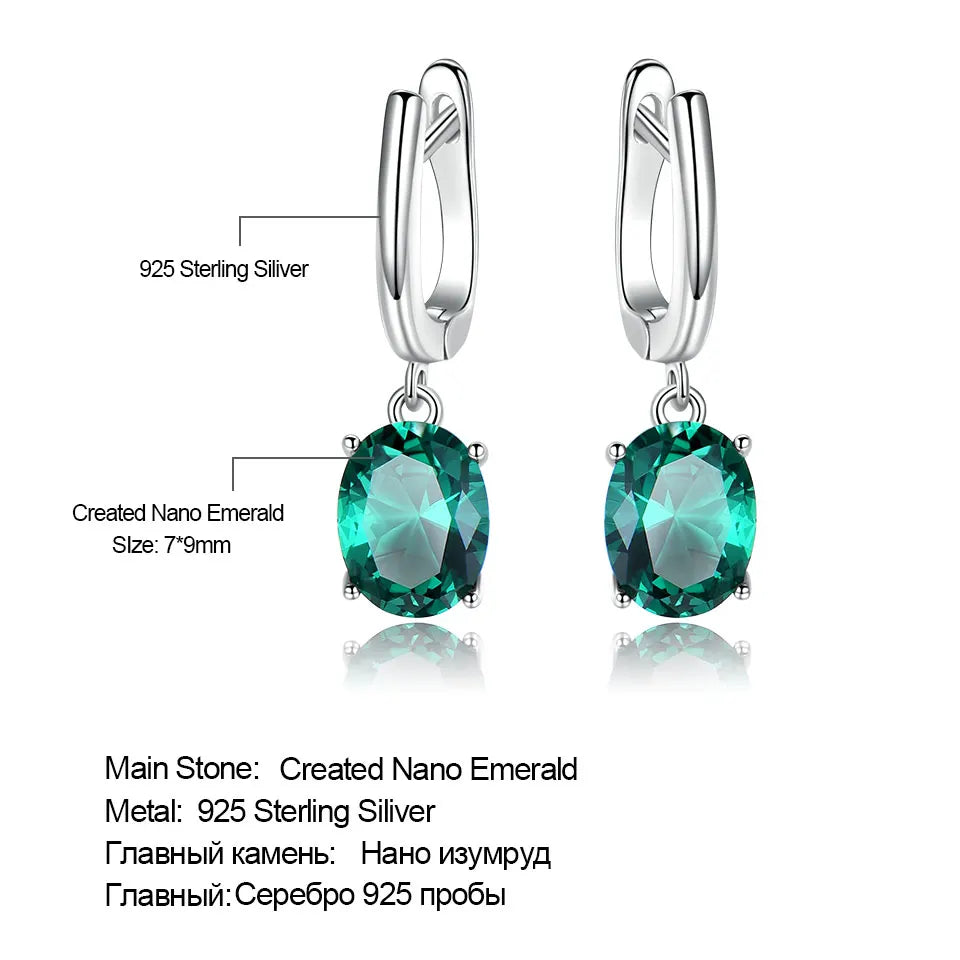 UMCHO Emerald Gemstone Long Clip Earrings for Women Genuine 925 Sterling Silver Korea Earrings Fashion Wedding Fine Jewelry Gift