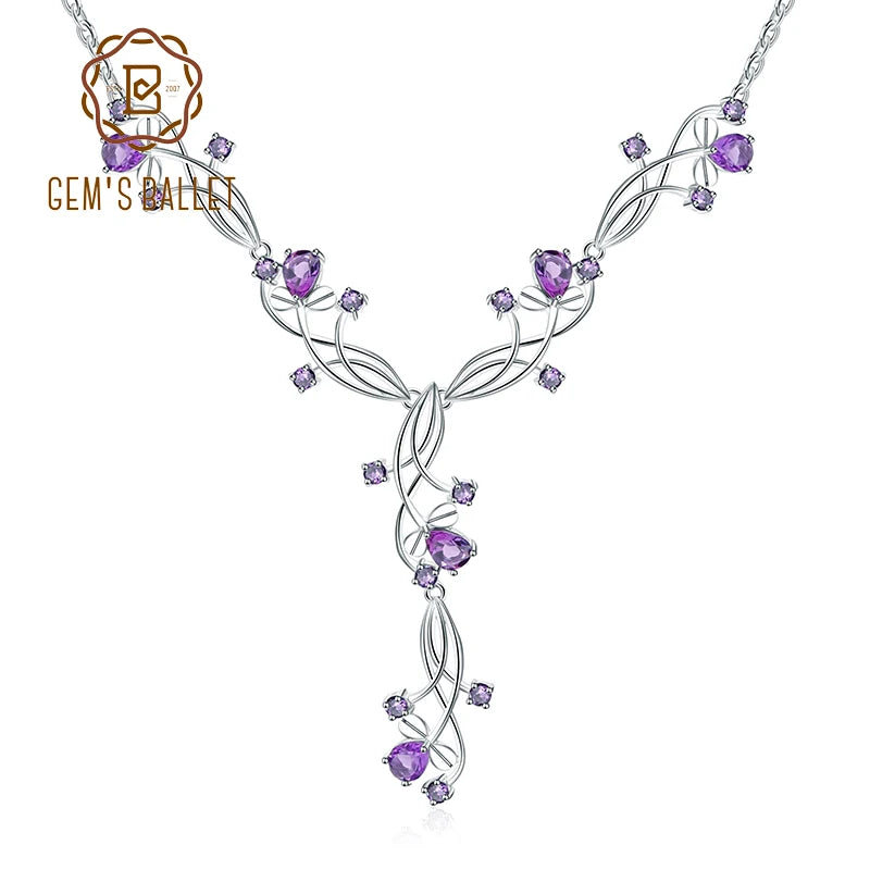 GEM'S BALLET 6.39Ct Natural Amethyst Bridal Necklace 925 Sterling Silver Gemstone Wedding Necklace For Women Fine Jewelry