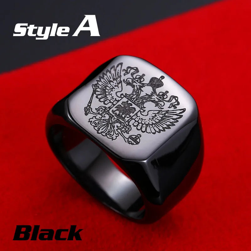 Beier Polished Stainless Steel ring Band Biker Men's ring a coat of arms of the Russian Signet Ring Fashion Jewelry