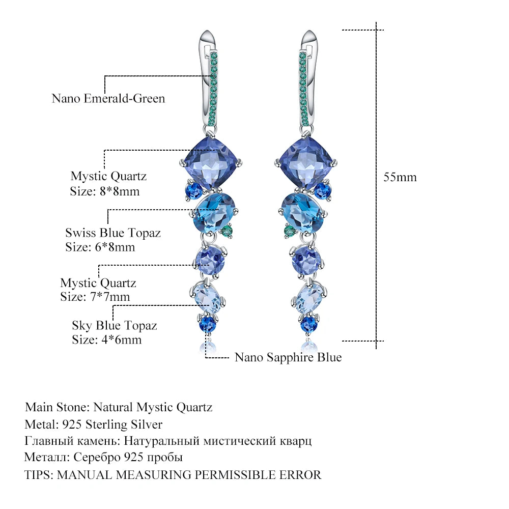 GEM'S BALLET Natural Mystic Quartz Topaz Drop Earrings 925 Sterling Silver Handmade Modern Irregular Earrings for Women Brincos