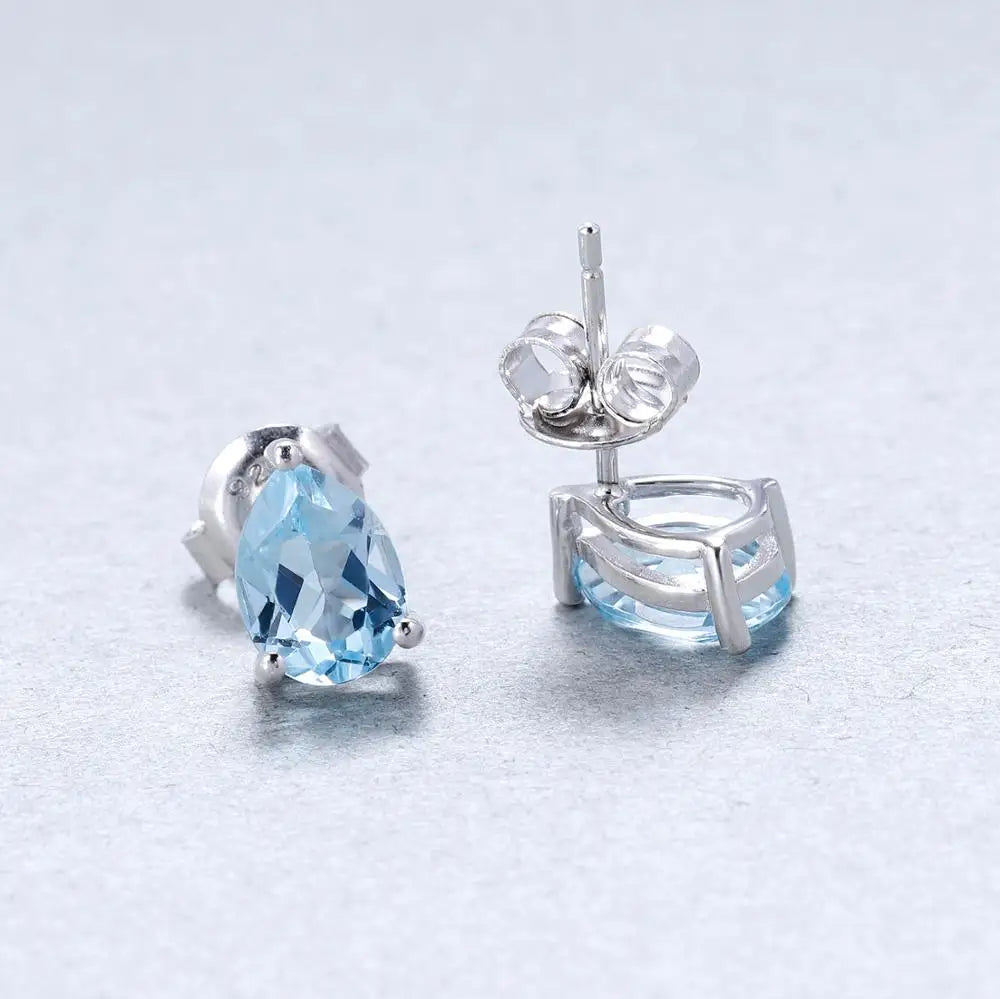 Gem's Ballet 4*6mm 0.99Ct Natural Swiss Blue Topaz Gemstone Stud Earrings 925 Sterling Silver Fashion Jewelry for Women