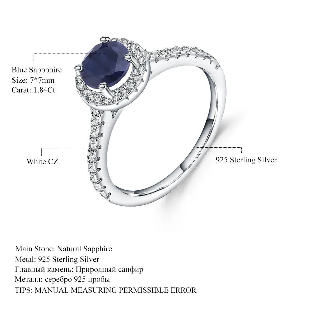 Gem's Ballet 1.84Ct Natural Blue Sapphire Halo Engagement Ring For Women 585 14K 10K 18K Gold 925 Silver Ring Fine Jewelry