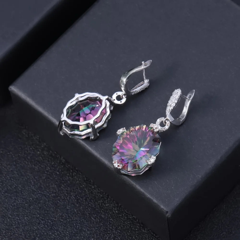 GEM'S BALLET 48.42Ct Natural Rainbow Mystic Quartz Earrings 925 Sterling Silver Vintage Drop Earrings For Women Fine Jewelry