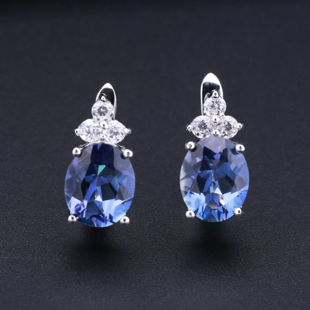 Gem&#39;s Ballet 7.10Ct Natural Iolite Blue Mystic Quartz Gemstone Jewelry Set 925 Sterling Earrings Ring Set For Women Wedding Fine