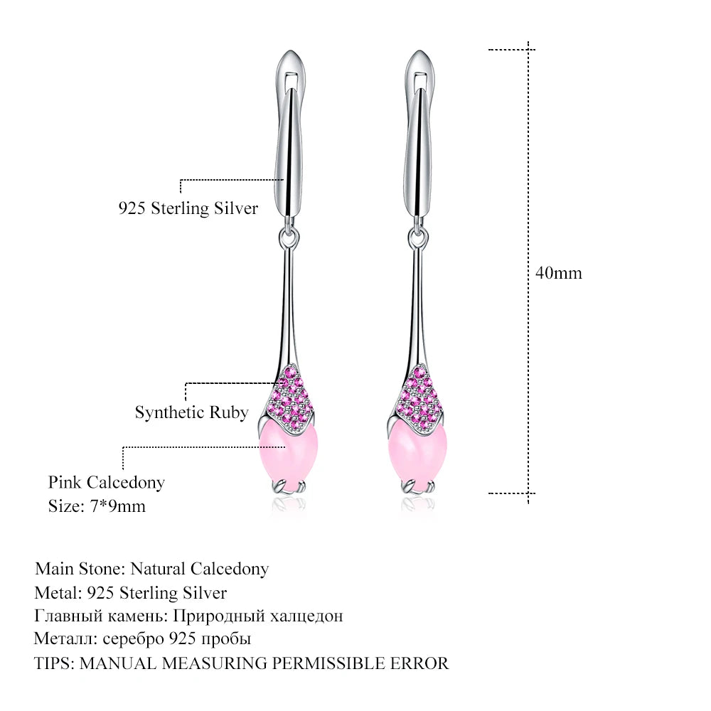 GEM'S BALLET Natural Pink Calcedony Earrings 925 Sterling Silver Gemstone Drop Earrings For Women Wedding Fine Jewelry