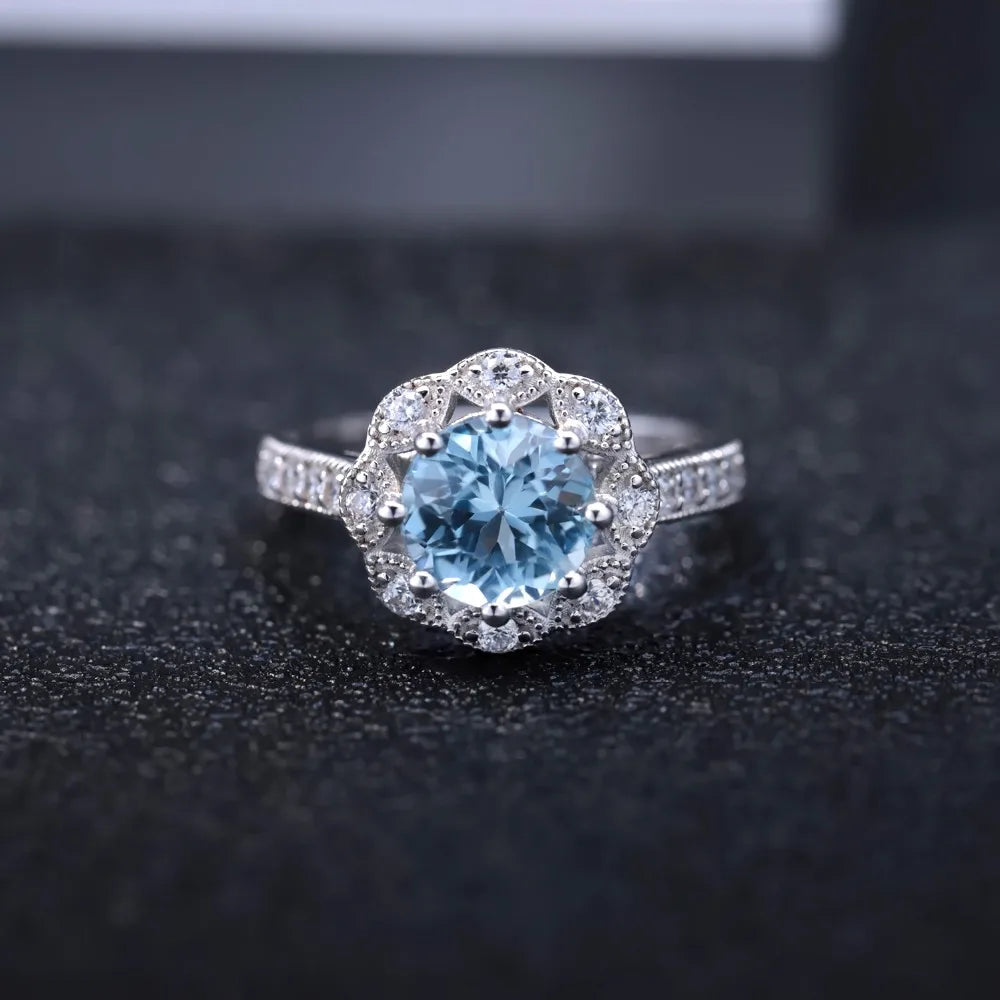 Gem's Ballet New Arrivals Natural Sky Blue Topaz Rings Genuine 925 sterling silver Wedding Engagement jewelry For Women