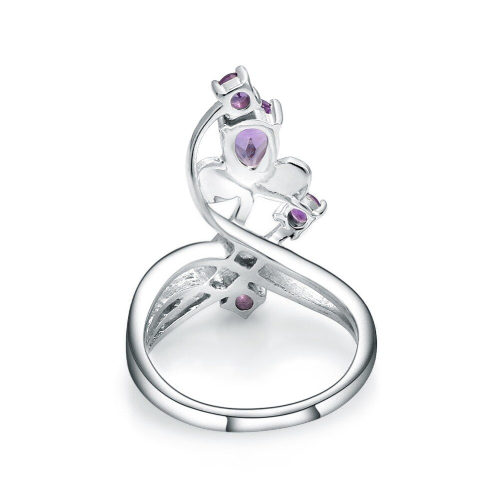 GEM&#39;S BALLET Romantic Natural Amethyst Purple Gemstone Flower Jewelry Sets Pure 925 Sterling Silver Earrings Ring Set For Women