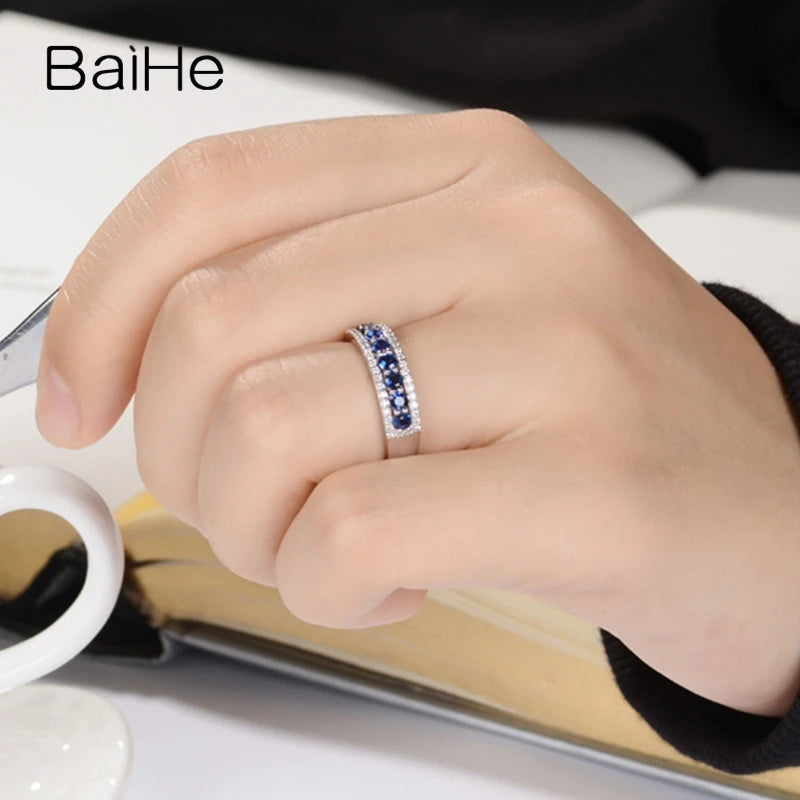 BAIHE Solid 14K White Gold H/SI Natural Sapphire Diamond Ring Women Men Wedding Engagement Trendy Fine Jewelry Anneaux خواتم