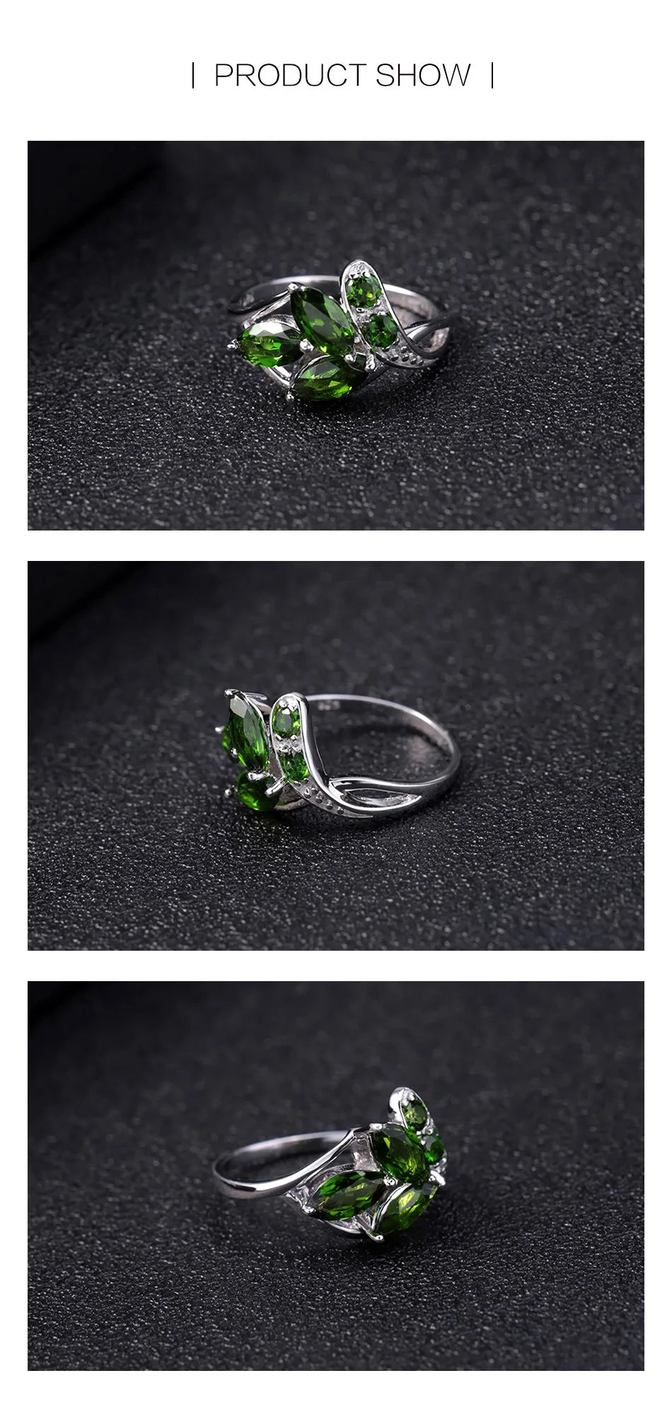 Anillo de plata de ley 925 con diópsido de cromo natural de 2,15 quilates de GEM'S BALLET. Anillo con forma de hoja. Joyería fina para mujer.