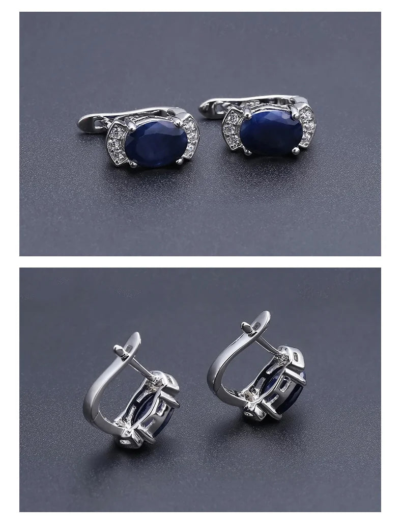 GEM'S BALLET 925 Sterling Silver Stud Earrings 2.02Ct Natural Blue Sapphire Earrings For Women Engagement Wedding Fine Jewelry