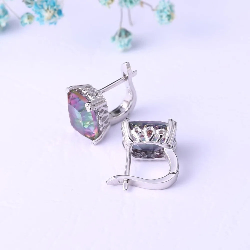 GEM'S BALLET Natural Rainbow Mystic Quartz Ring Stud Earrings For Women 925 Sterling Silver Wedding Jewelry Set Fine Jewelry