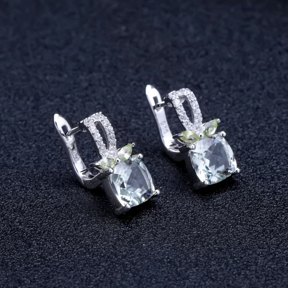 GEM&#39;S BALLET 4.16Ct Natural Green Amethyst Gemstone Earrings 925 Sterling Silver Stud Earrings for Women Wedding Fine Jewelry