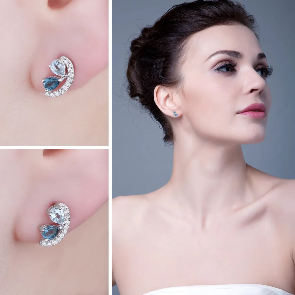 JewelryPalace Pear Natural Sky London Blue Topaz 925 Sterling Silver Stud Earrings for Woman Statement Fashion Gemstone Jewelry
