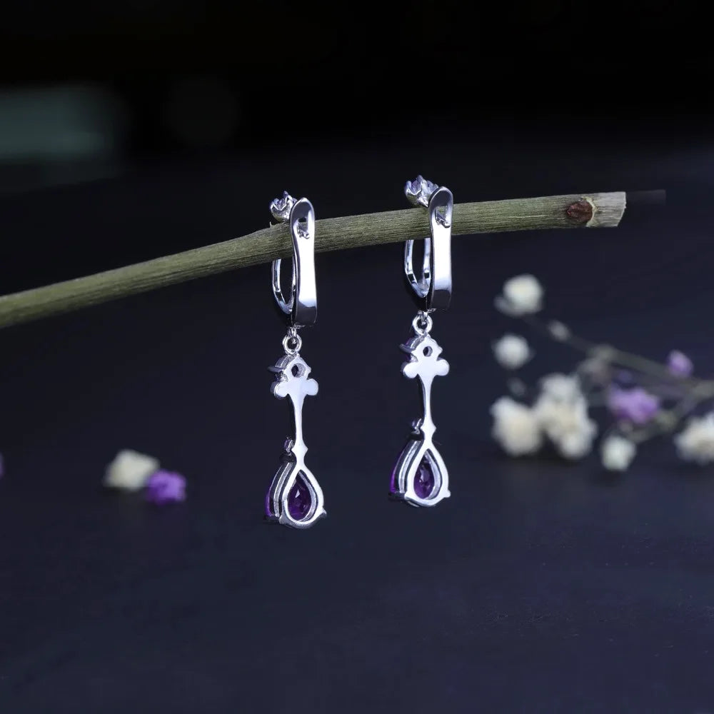 Gem's Ballet 2.87Ct Natural Purple Amethyst Drop Earring 925 Sterling Silver Flower Vintage Earrings For Women Fine Jewelry