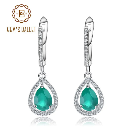 GEM'S BALLET Natural Water Drop Green Agate Gemstone Earrings 925 Sterling Silver Vintage Drop Earrings for WomenFine Jewelry CHINA