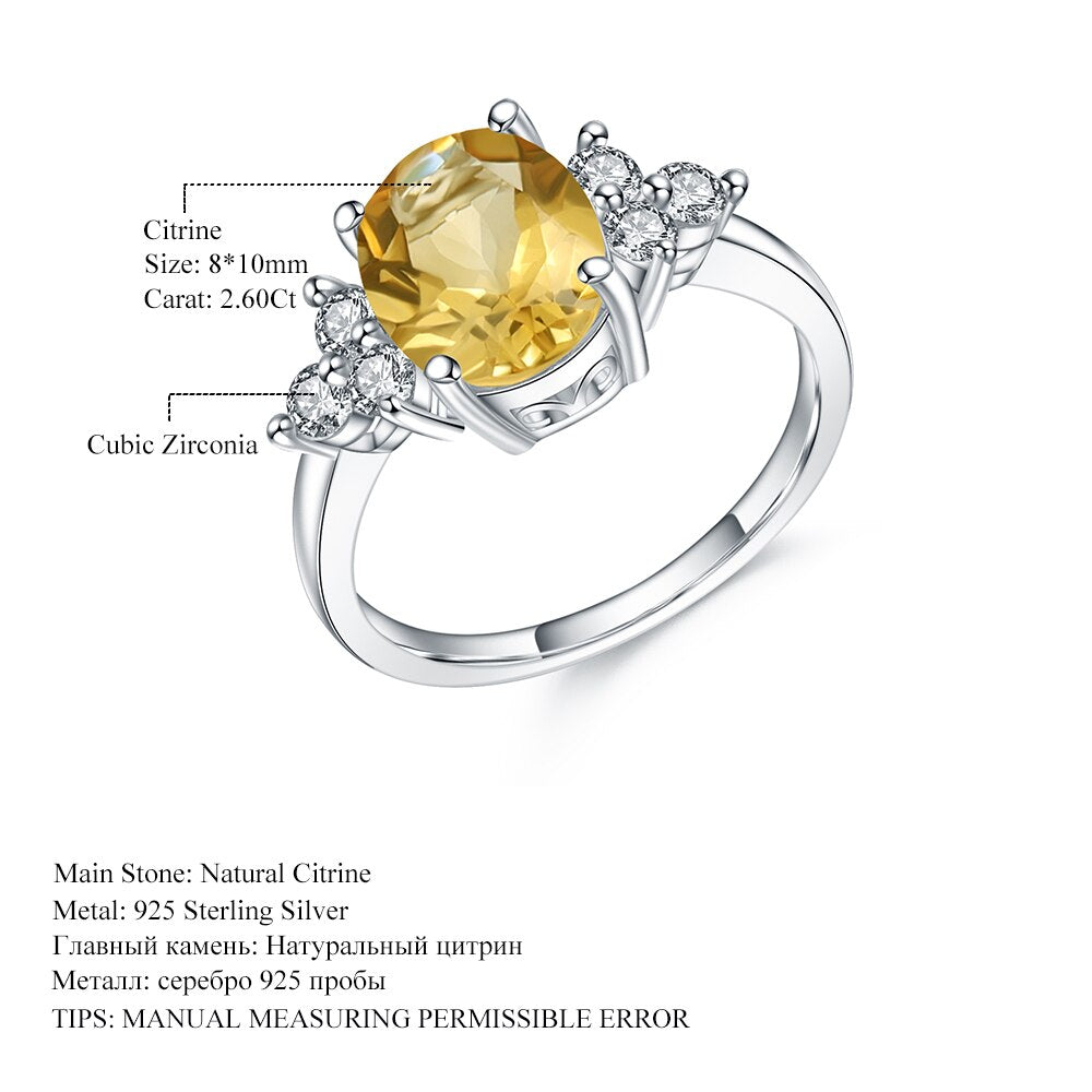 GEM&#39;S BALLET Classic Oval 2.60Ct Natural Citrine Anniversary Rings For Women 925 Sterling Silver Gemstone Ring Fine Jewelry