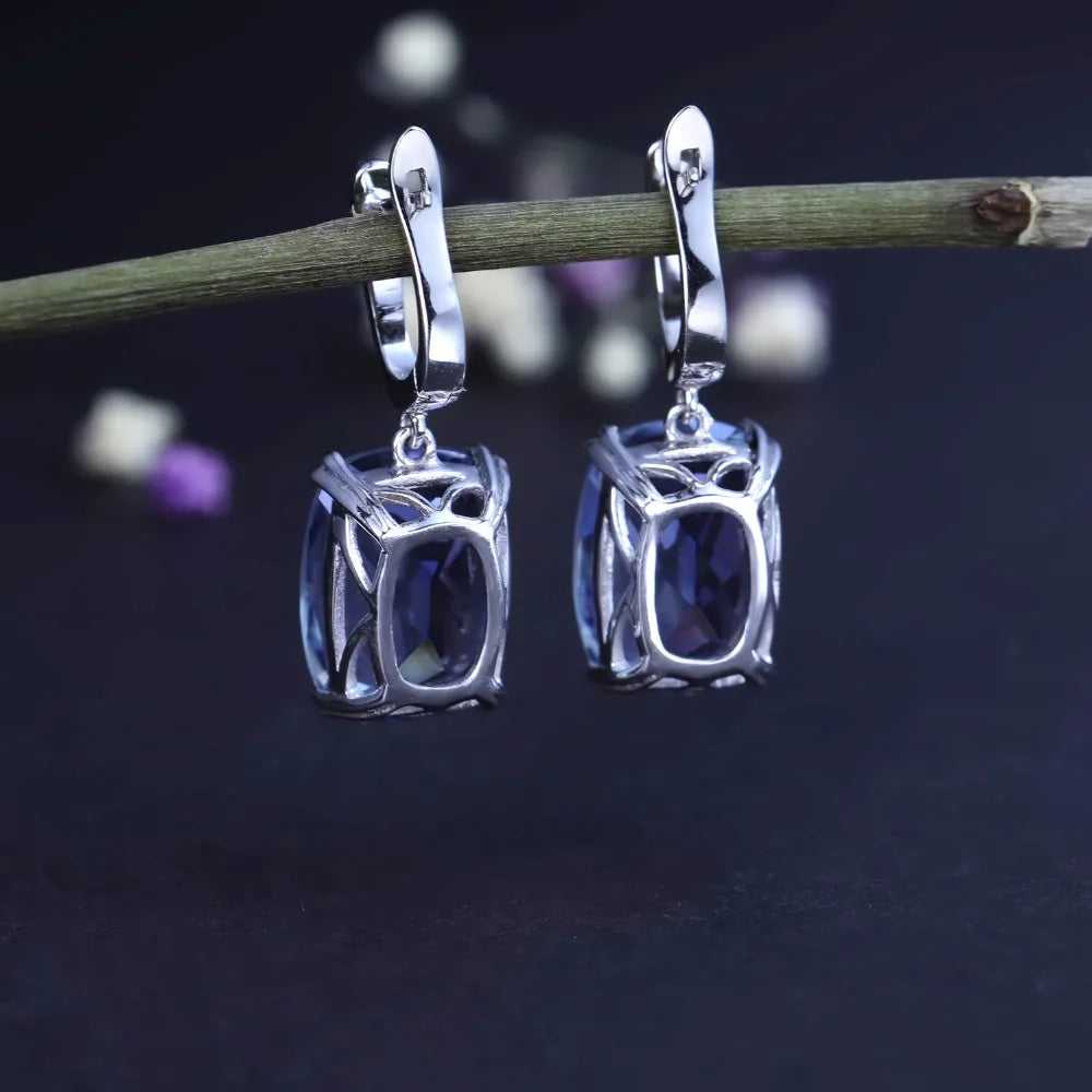 GEM'S BALLET Luxury 925 Sterling Silver Drop Earrings Natural Iolite Blue Mystic Quartz for Women Elegant Earrings Fine Jewelry