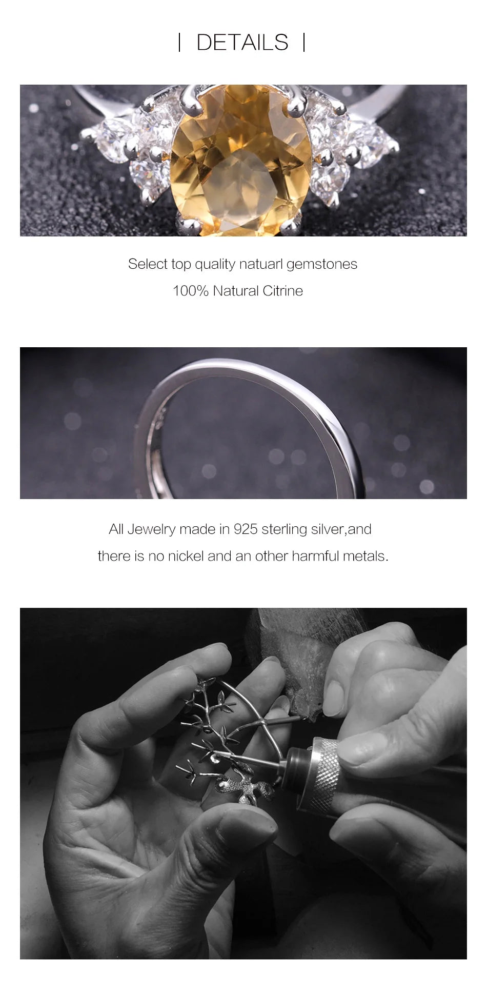 Anillo de aniversario clásico de citrino natural ovalado de 2,60 quilates de GEM'S BALLET para mujer, anillo de plata de ley 925 con piedras preciosas, joyería fina