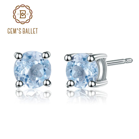 Gem's Ballet 6mm 2.11Ct Round Natural Sky Blue Topaz Gemstone Stud Earrings 925 Silver 585 14K 10K 18K Gold Earrings For Women