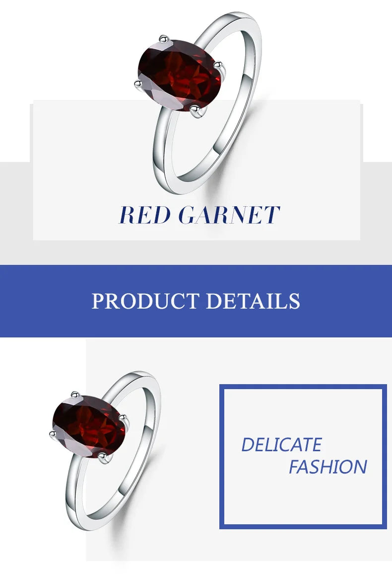 Gem's Ballet Romantic 2.21Ct Oval Natural Red Garnet Gemstone Rings For Women Engagement Genuine 925 Sterling Silver Ring Fine