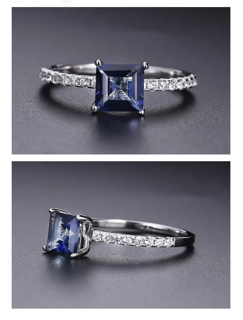 Gem's Ballet 1.09Ct Natural Iolite Blue Mystic Quartz Gemstone Ring 925 Sterling Silver Princess Engagement Rings For Women Gift