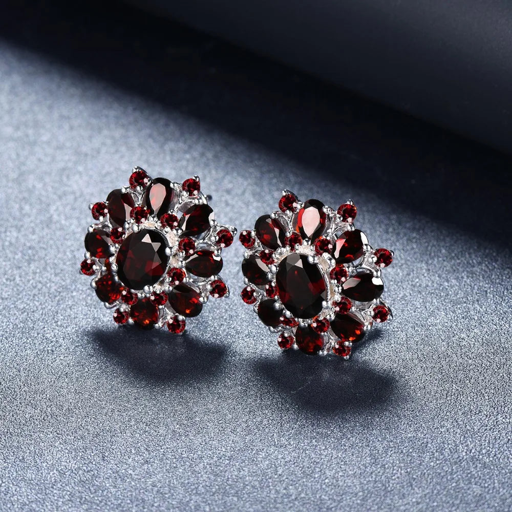 Hutang 15 Carats Garnet Silver Earrings Natural Gemstone 925 Sterling Silver Fine Jewelry for Women, Gift for Christmas