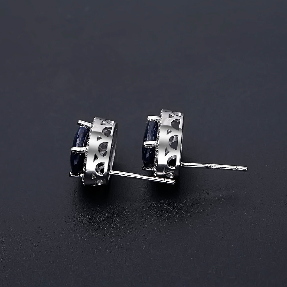 GEM&#39;S BALLET 7x9mm Natural Blue Sapphire 925 sterling silver Gemstone Stud Earrings Vintage Fine Jewelry Women Gift Fashion