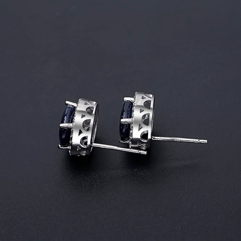 GEM'S BALLET 7x9mm Natural Blue Sapphire 925 sterling silver Gemstone Stud Earrings Vintage Fine Jewelry Women Gift Fashion