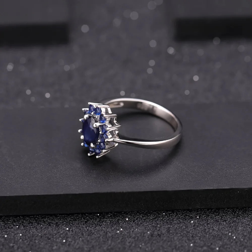 Gem's Ballet 1.89Ct Natural Blue Sapphire Gemstones Ring 925 Sterling Silver Vintage Flowers Rings For Women Gift Fine Jewelry