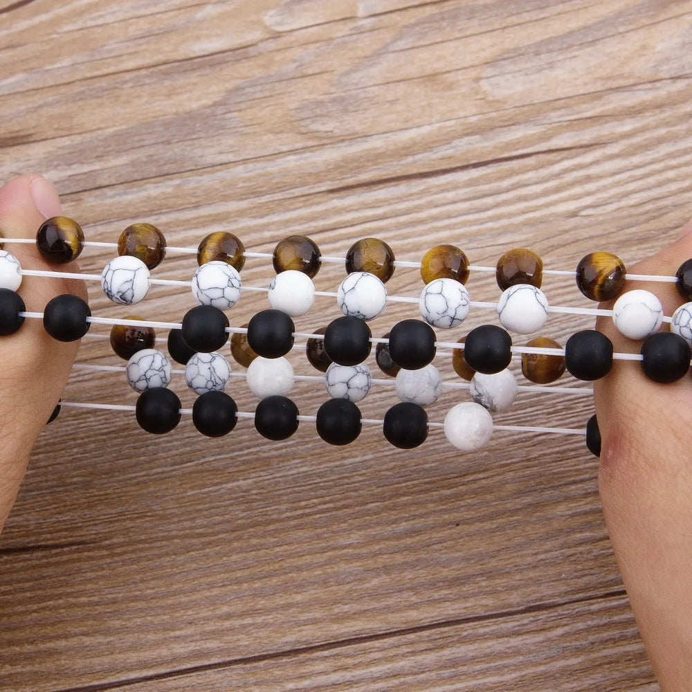 XQNI New Classic Interlocking Stitching Lava & Matte Onyx Stone with Crown Accessories Beads Bracelet Hand Jewelry For Women Men