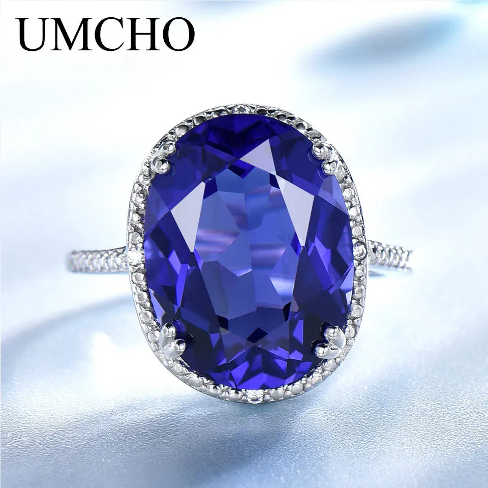 UMCHO Luxury Tanzanite Gemstone Rings For Women Solid 925 Sterling Silver Fine Jewelry Female Engagement Ring Christmas Gift