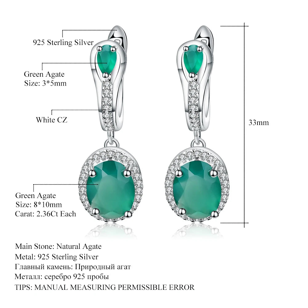 Gem's Ballet 5.15Ct Natural Green Agate Vintage Earrings 925 Sterling Silver Gemstone Drop Earrings For Women Fine Jewelry