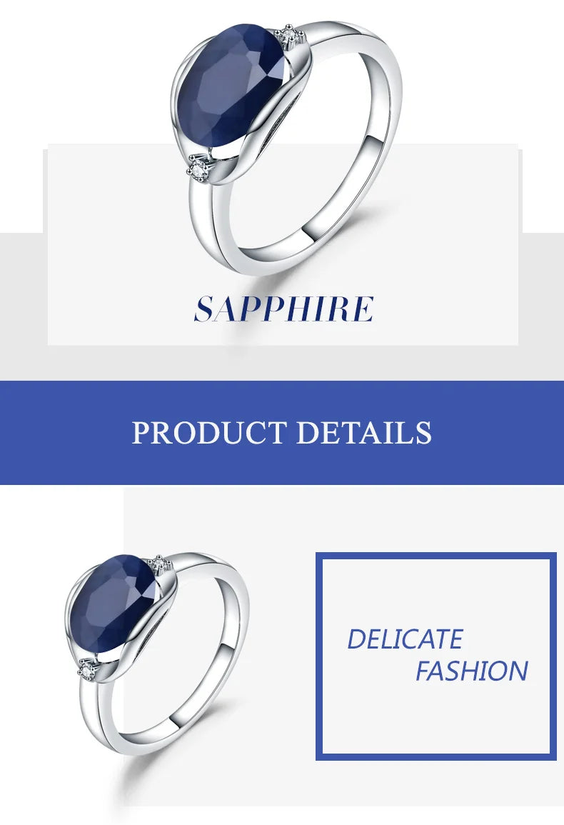 Anillo de compromiso GEM'S BALLET AU750 585 de oro de 14 quilates, 10 quilates y 18 quilates en plata 925 con zafiro azul natural de 3,24 quilates para mujer