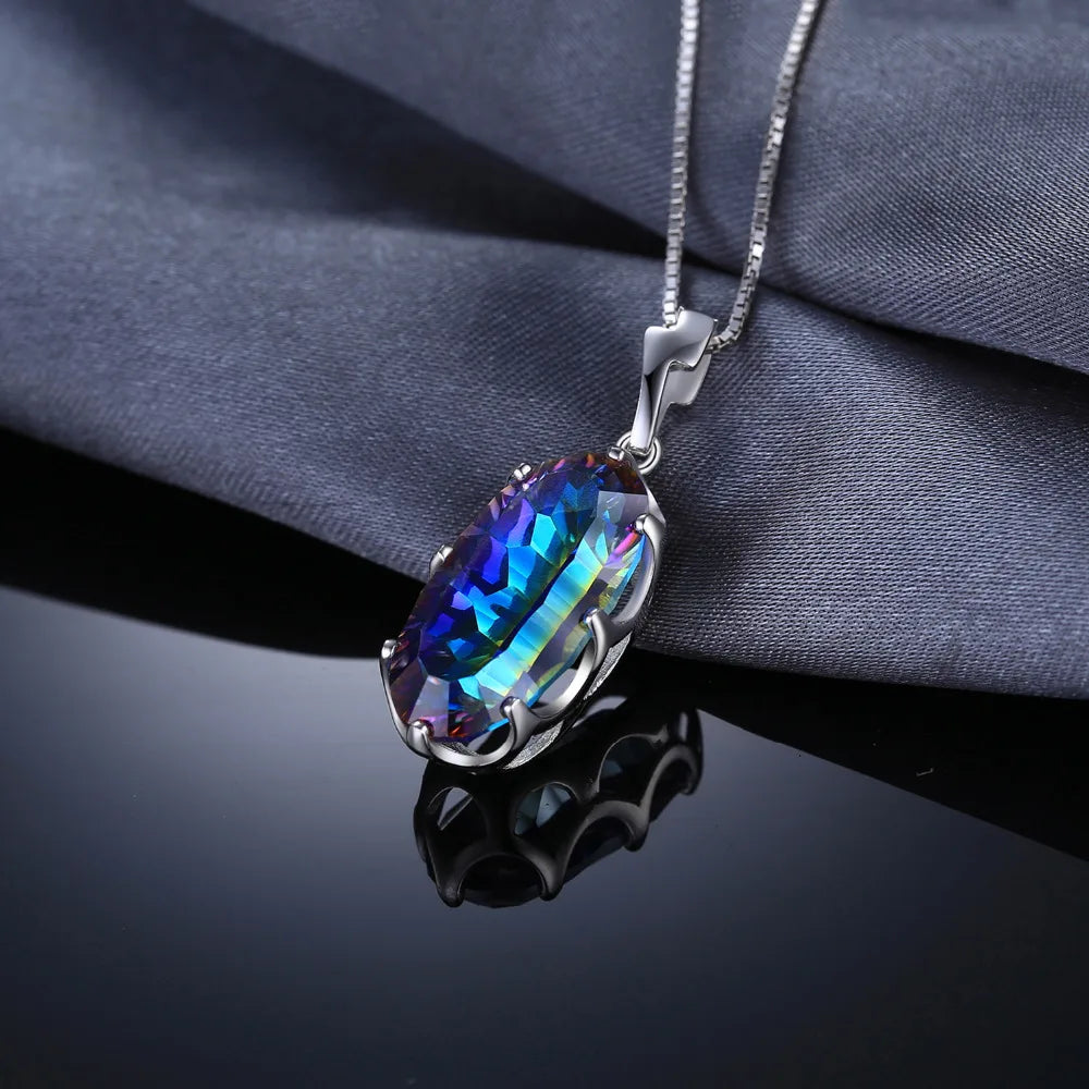 JewelryPalace Genuine Mystical Blue Rainbow Quartz 925 Sterling Silver Pendant Necklace for Women Gemstone Choker No Chain