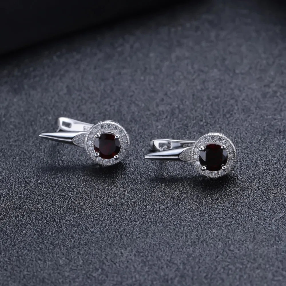 GEM'S BALLET 2.10Ct Natural Red Garnet Gemstone Earrings 925 Sterling Silver Halo Illusion Stud Earrings for Women Fine Jewelry