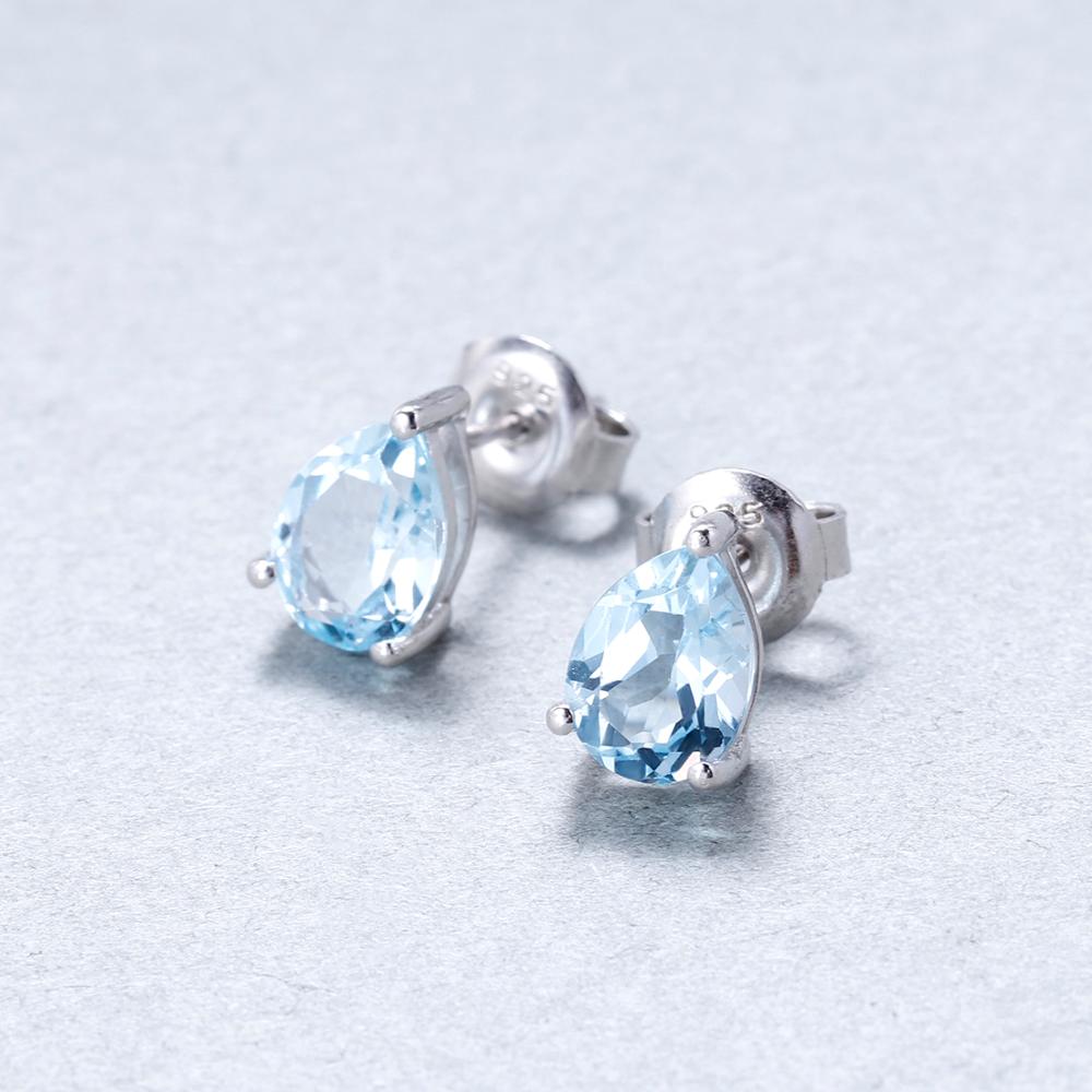 Gem&#39;s Ballet 4*6mm 0.99Ct Natural Swiss Blue Topaz Gemstone Stud Earrings 925 Sterling Silver Fashion Jewelry for Women