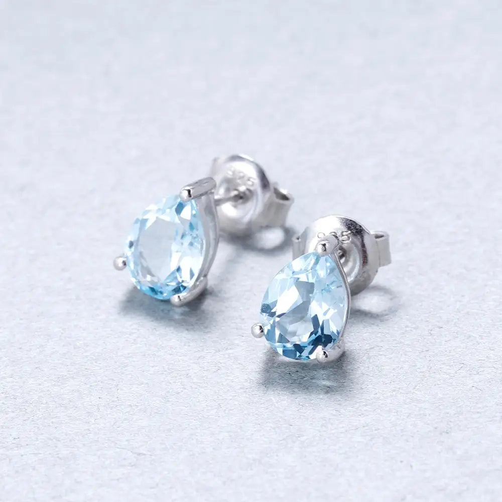 Gem's Ballet 4*6mm 0.99Ct Natural Swiss Blue Topaz Gemstone Stud Earrings 925 Sterling Silver Fashion Jewelry for Women