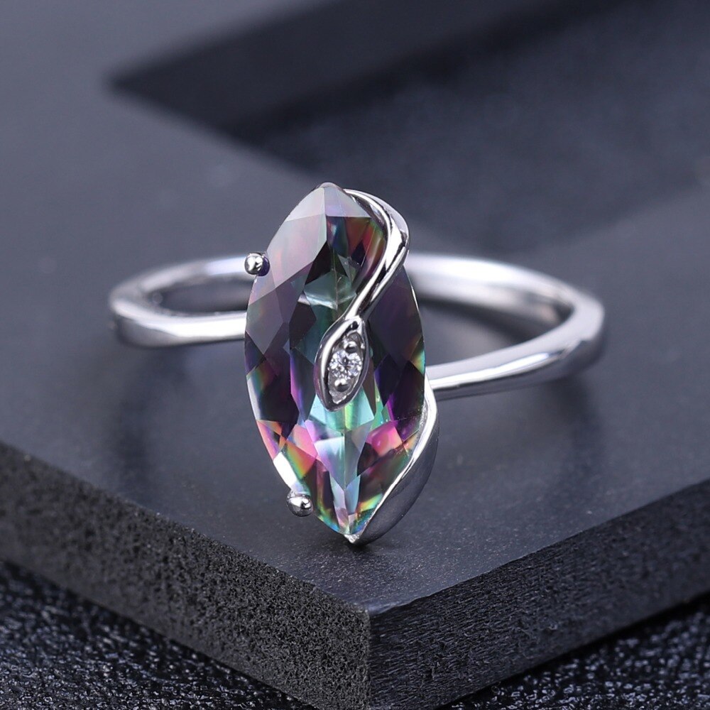 GEM&#39;S BALLET 2.49Ct Marquise Natural Rainbow Mystic Quartz 925 Sterling Silver Gemstone Vintage Rings For Women Fine Jewelry