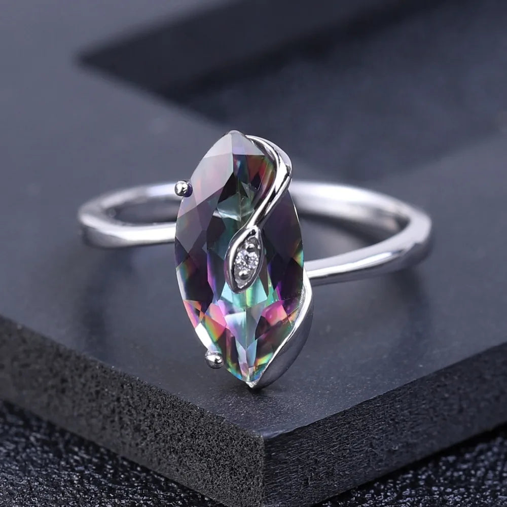GEM'S BALLET 2.49Ct Marquise Natural Rainbow Mystic Quartz 925 Sterling Silver Gemstone Vintage Rings For Women Fine Jewelry