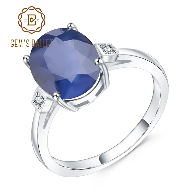 GEM'S BALLET 4.78Ct Oval Natural Blue Sapphire Gemstone Ring 925 Sterling Silver Simple Wedding Rings For Women Fine Jewelry