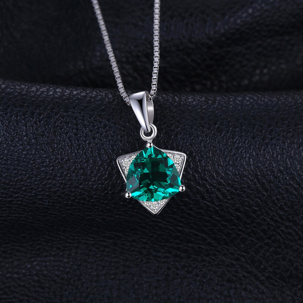 JewelryPalace Triangle 1.6ct Simulated Emerald 925 Sterling Silver Pendant Necklace for Women Fashion Jewelry Without Chain